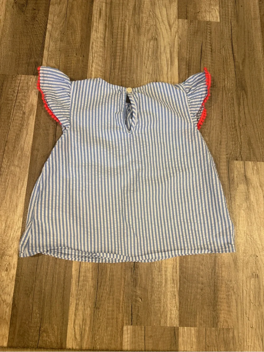 Crewcuts Blue & White Striped Top with Neon Pink Trim
